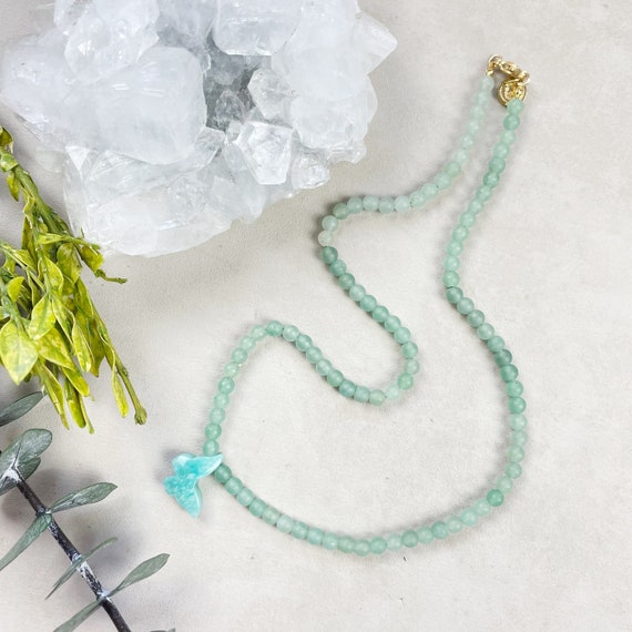 Mot// Amazonite Butterfly Green Aventurine Beaded Necklace (EPJ-NSBB10-AA)