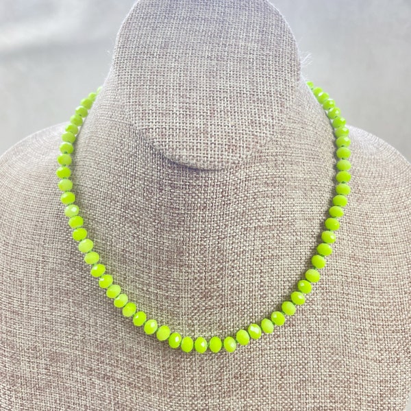 Barb// Green Neon Crystal Beaded Handknotted Necklace (EPJ-NSBA10-GR)