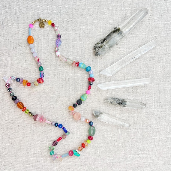Confetti/// Colorful Crystal Gemstone Hand Knotted Beaded Necklace (DEJ-BBCA10-13)