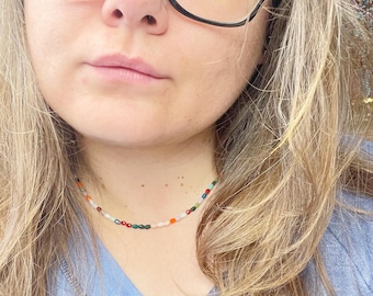 Handmade Faceted Glass Beaded Choker: Colorful Layering Necklace
