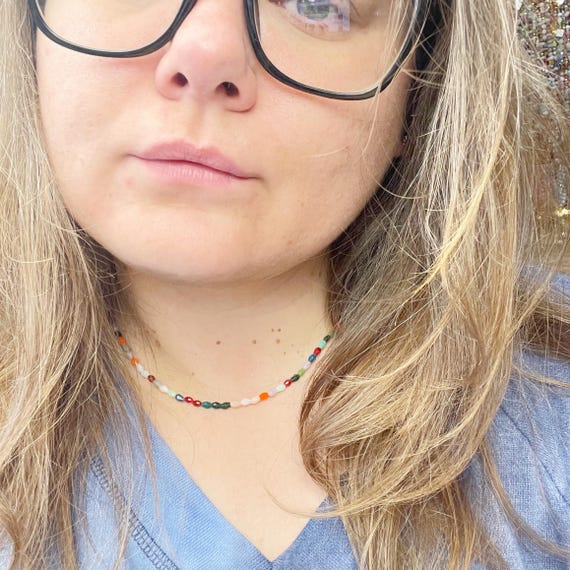 Rita/// Autumn Mixed Faceted Glass Beaded Necklace, Gold Colorful Choker Necklace, Layering Delicate Necklace (EPJ-NSBA19-AT)