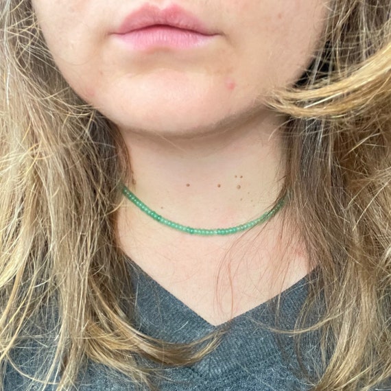 Zara// Green Aventurine Beaded Gemstone Necklace (EPJ-NSBA19-GA)