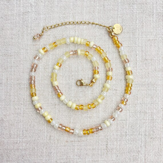Mixie/// Honey Mixed Czech Glass Beaded Necklace, Gold Colorful Choker Necklace, Layering Statement Necklace (DEJ-21BAA20-HY)