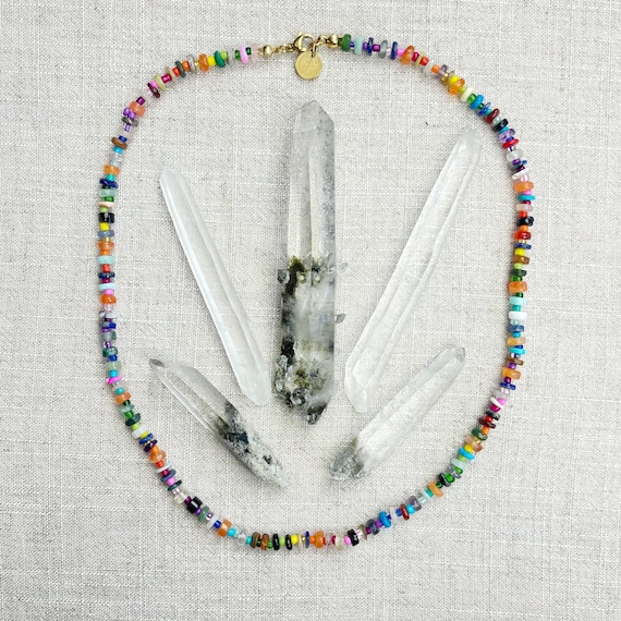 Rainbow Gemma// Multi Gemstone Heishi Beaded Necklace (EPJ-NSBB13-R)