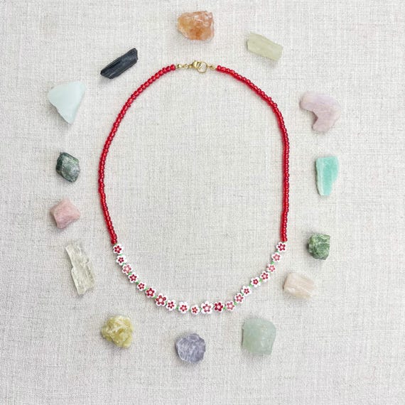 Bloomie/// Scarlet Daisy Beaded Layering Necklace (EPJ-NSB55-SC)