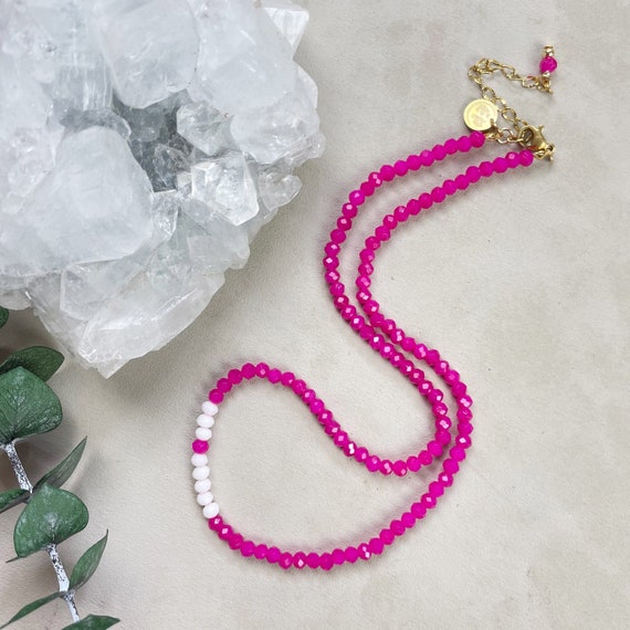 Mia// Dragonfruit Crystal Beaded Delicate Necklace (EPJ-NSBA11-DF)