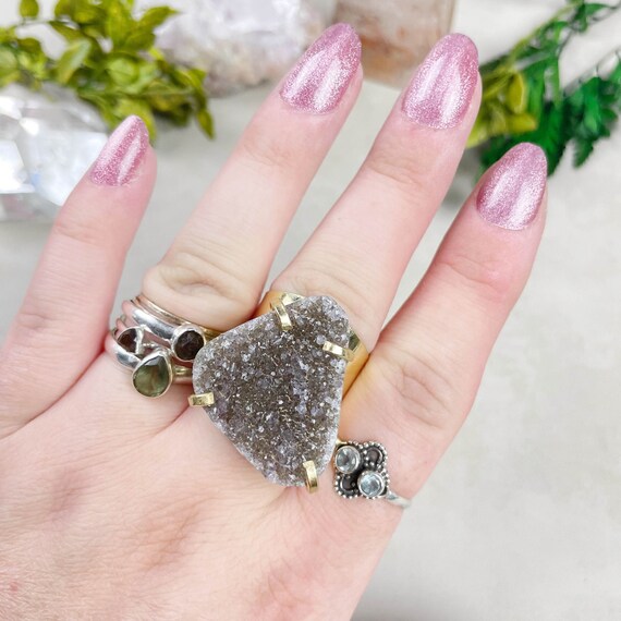 Natural Druzy Statement Cuff Ring (EPJ-RCB17-3)