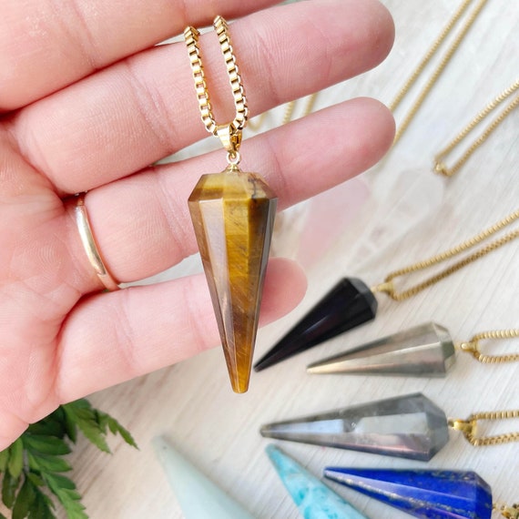 Gold Gemstone Pendulum Necklace: Natural Stone Point Pendant - Etsy