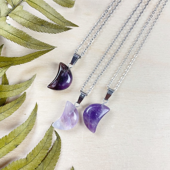 Amethyst 19x12mm Crescent Moon Necklace, Silver Gemstone Necklace, Layering Statement Necklace (EPJ-N24A53)