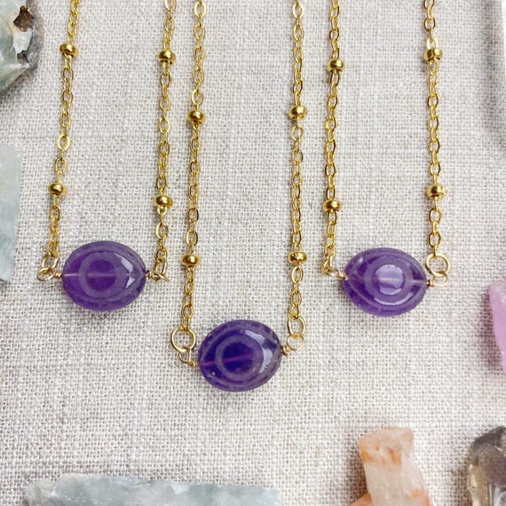 Amethyst Faceted Eye Delicate Necklace (EPJ-NAAE47-AM)