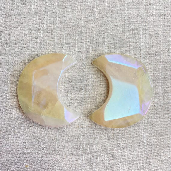 Large Rose Quartz Aura Crescent Moon Carving (EPJ-HCAA47)