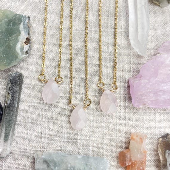 Rose Quartz Faceted Teardrop Delicate Necklace (EPJ-NAAE43-RQ)