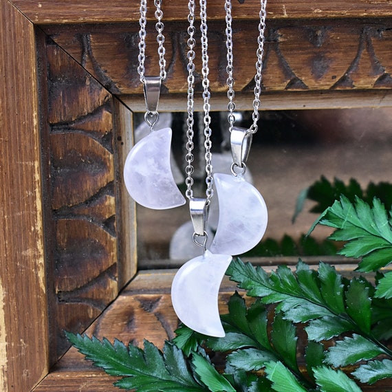 Opaque Quartz 19x12mm Crescent Moon Necklace, Silver Gemstone Necklace, Layering Statement Necklace (EPJ-NW20AFA33)