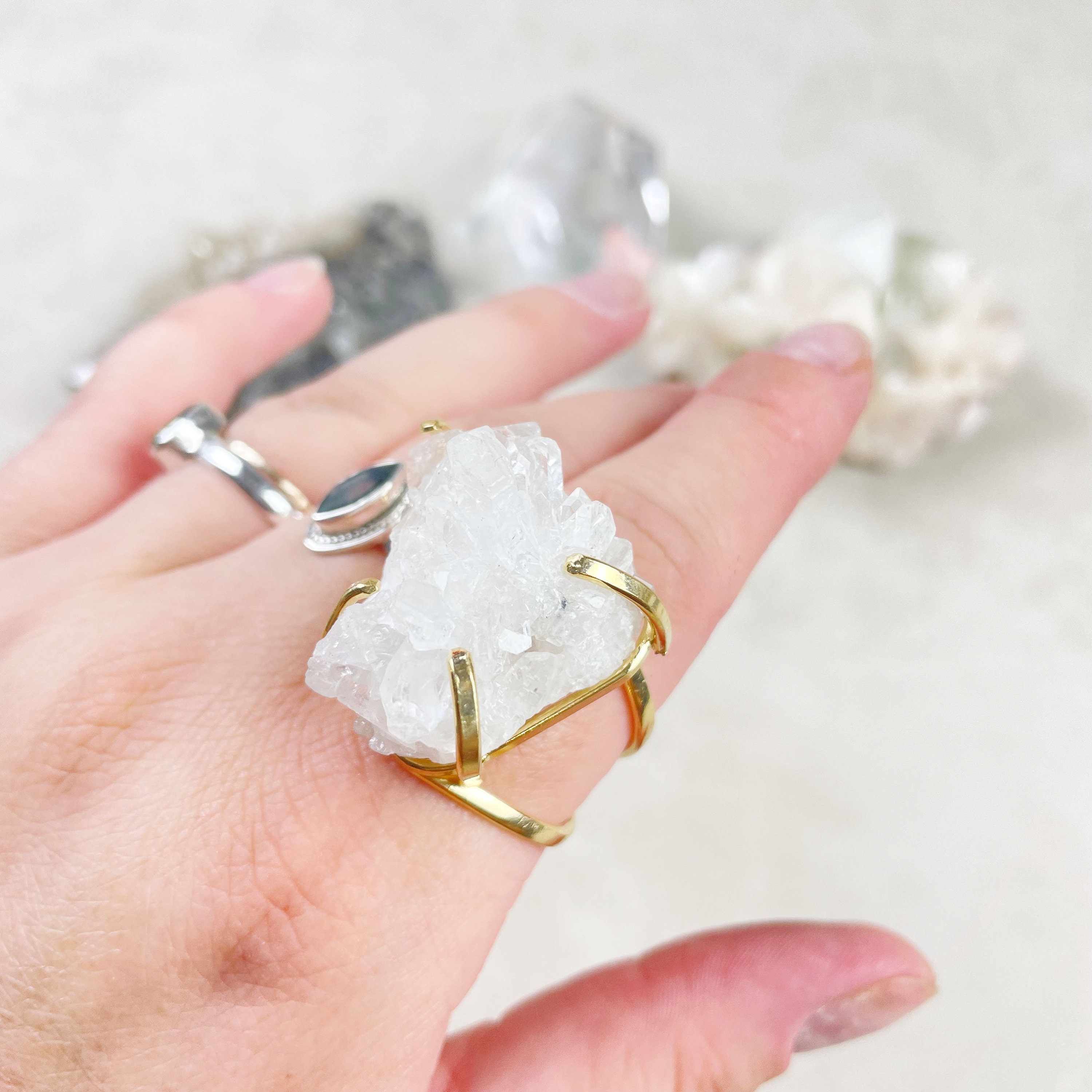 Gold Clear Quartz Cluster Arc Statement Ring EPJ ROCA15 7 Etsy Australia