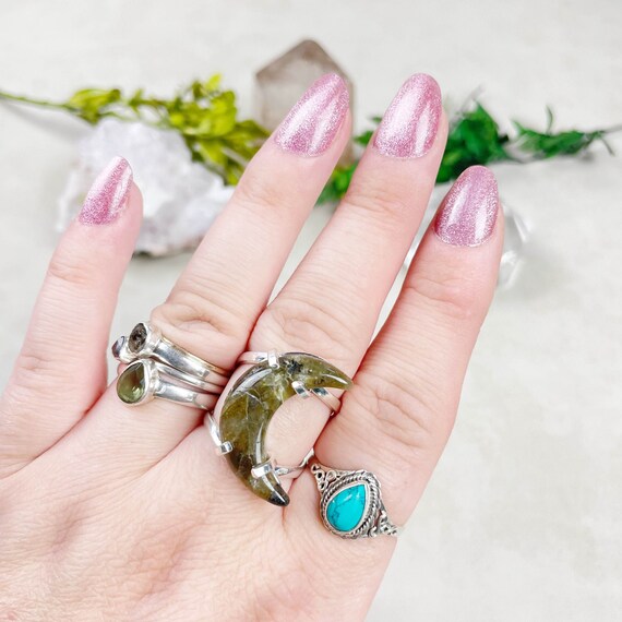 Silver Labradorite Crescent Moon Statement Arc Ring (EPJ-RSB18-6)