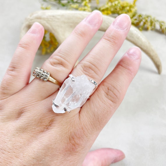 Silver Lemurian Clear Quartz Statement Wire Ring (EPJ-RA11-13)