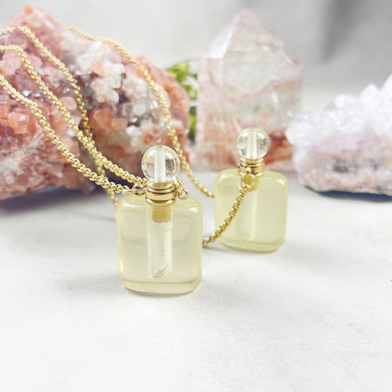 Gold Square Lemon Quartz Bottle Necklace (EPJ-NAAH10)