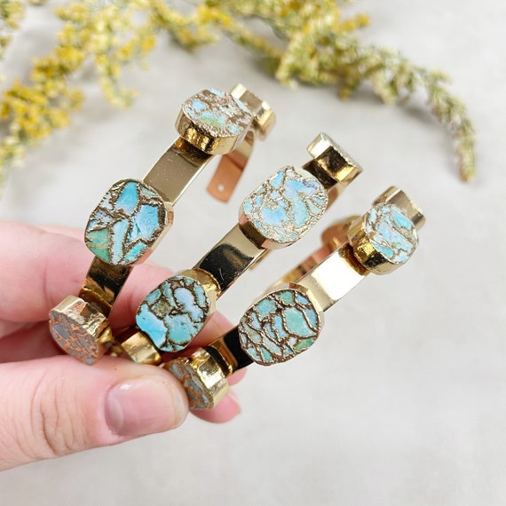 Gold Copper Turquoise Five Stone Cuff Bracelet (BCD12)