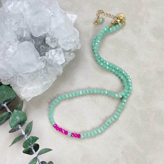 Mia// Watermelon Crystal Beaded Delicate Necklace (EPJ-NSBA11-WM)