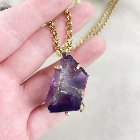 Gold Dreamcoat Amethyst Chunky Prong Necklace (EPJ-NA23-7)