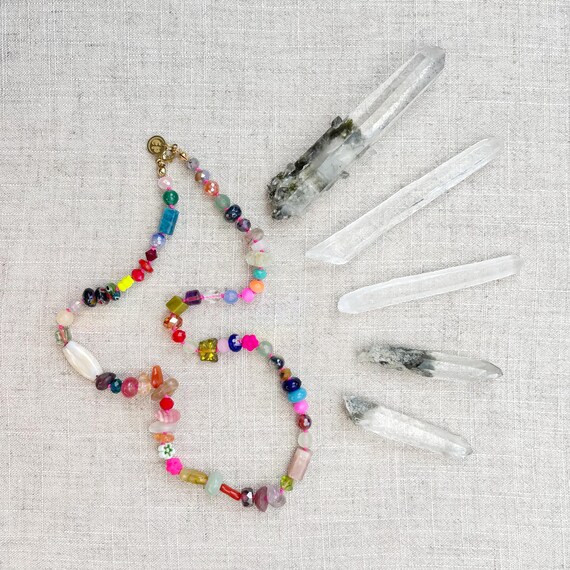 Confetti/// Colorful Crystal Gemstone Hand Knotted Beaded Necklace (DEJ-BBCA10-14)