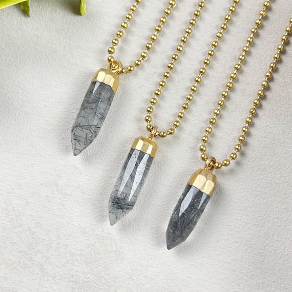 Gold Tourmaline in Quartz Small Spike Necklace (EPJ-NAAE34)