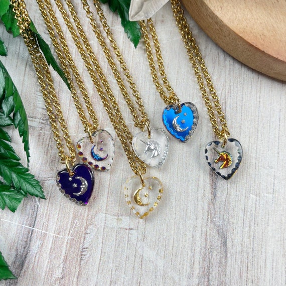 Mini Vintage Heart Moon or Unicorn Pendant Necklace (EPJ-N2AA14)