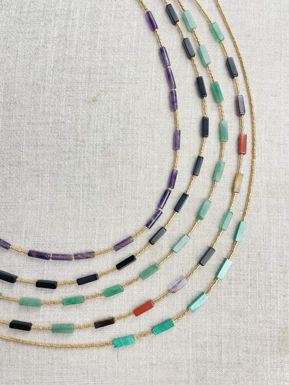 ALBA// Gemstone Tube Beaded Delicate Necklace (EPJ-NSD14)
