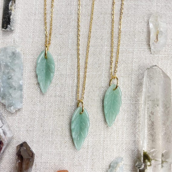 Green Aventurine Leaf Delicate Necklace (EPJ-NAAE59-GA)