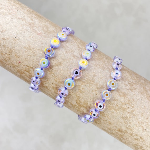 Gena// Purple Aura Evil Eye Beaded Handknotted Bracelet (EPJ-BSBB11-PR)