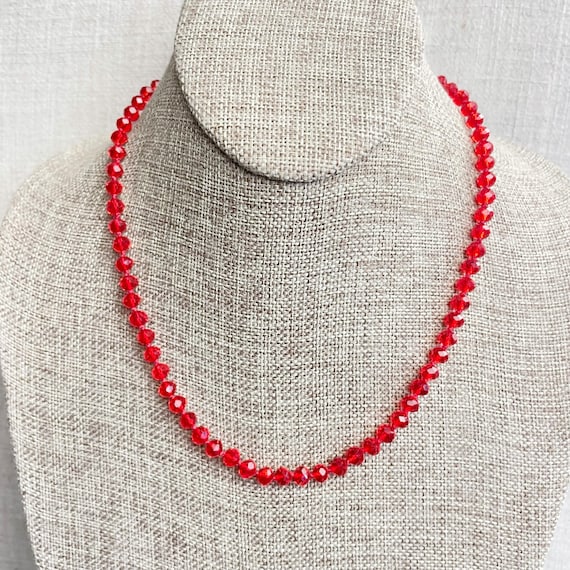 Barb// Translucent Scarlet Crystal Beaded Hand-knotted Necklace (EPJ-NSBA10-TSC)