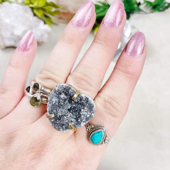 Gold Druzy Heart Arc Statement Ring (EPJ-ROCA14-6)