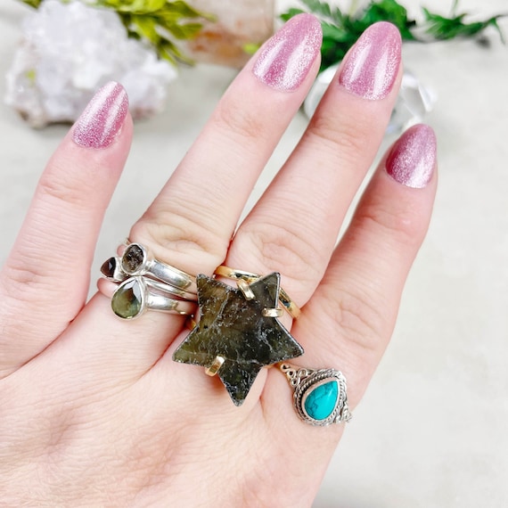 Gold Labradorite Star Statement Arc Ring (EPJ-RSB17-5)