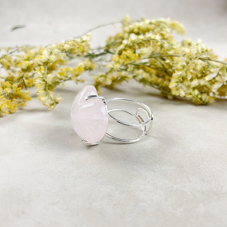 Silver Rose Quartz Heart Statement Wire Ring (EPJ-RA10-RQ-1) - Etsy