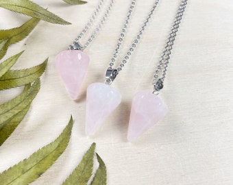 Silver Rose Quartz Pendulum Necklace (EPJ-N24A82)