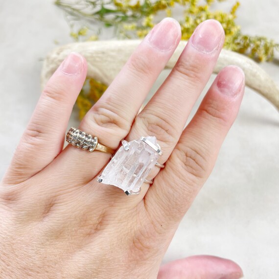 Silver Lemurian Clear Quartz Statement Wire Ring (EPJ-RA11-17)