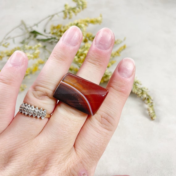 Orange Agate Cabochon Carved Stone Ring- Size 8 (EPJ-RC21AAA11-10)