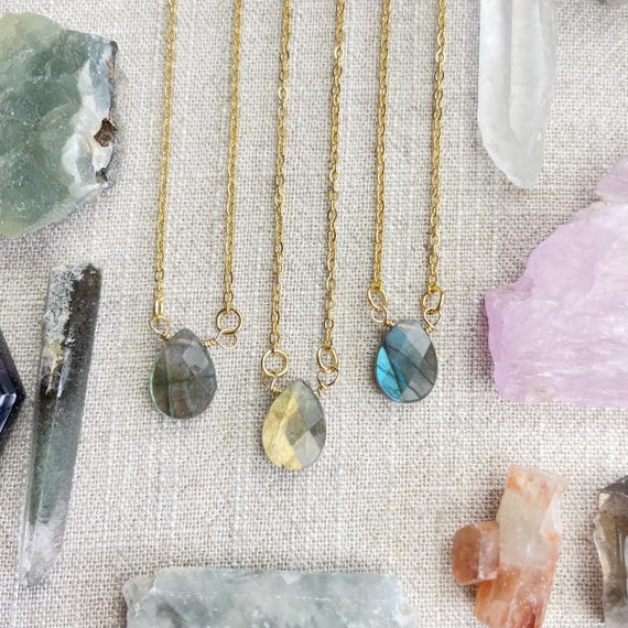 Labradorite Faceted Teardrop Delicate Necklace (EPJ-NAAE43-LB)