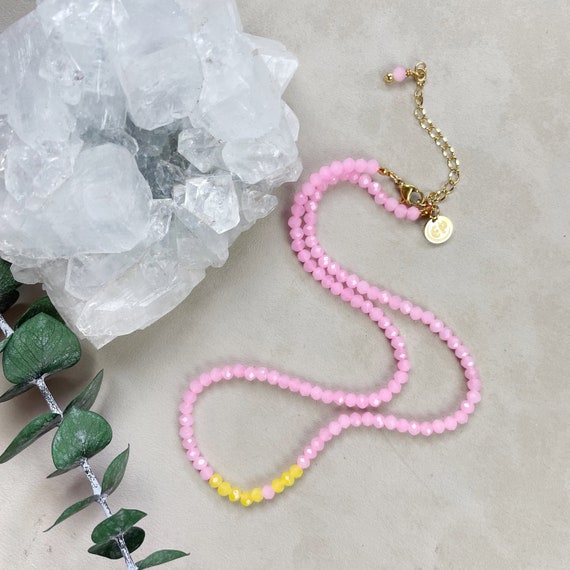 Mia// Pink Lemonade Crystal Beaded Delicate Necklace (EPJ-NSBA11-PL)