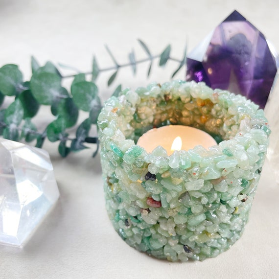 Green Aventurine Chip Resin Candle Holder (EPJ-HDDA18-2)