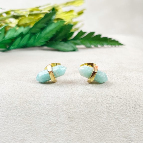 Gold Amazonite Double Point Stud Earrings (EPJ-E3BAA10-AZ)