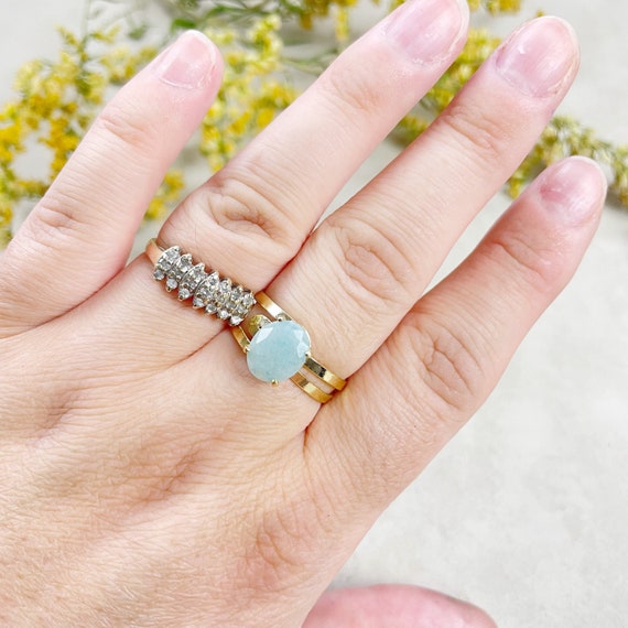 Gold Faceted Aquamarine Oval Gemstone Adjustable Ring (EPJ-RTD11-AQ-1)