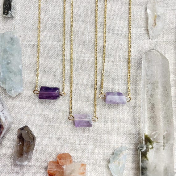 Amethyst  Bead Delicate Necklace (EPJ-NAAE61-AM)