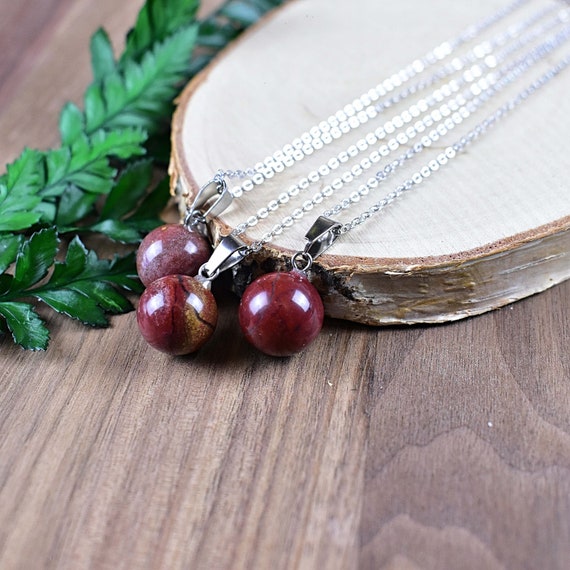 Red Jasper 14mm Orb Necklace, Silver Gemstone Necklace, Layering Statement Necklace (EPJ-NW20AAB29)