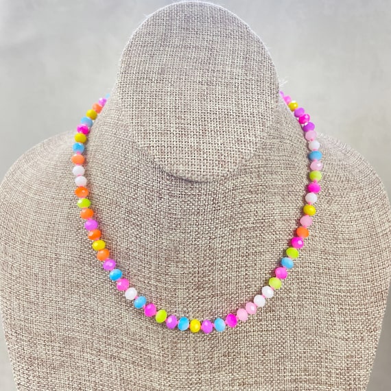 Barb// Mixed Neon Crystal Beaded Handknotted Necklace (EPJ-NSBA10-MX)