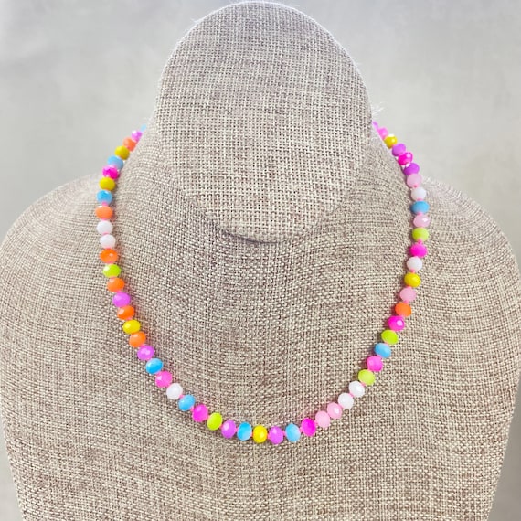 Barb// Mixed Neon Crystal Beaded Handknotted Necklace (EPJ-NSBA10-MX)