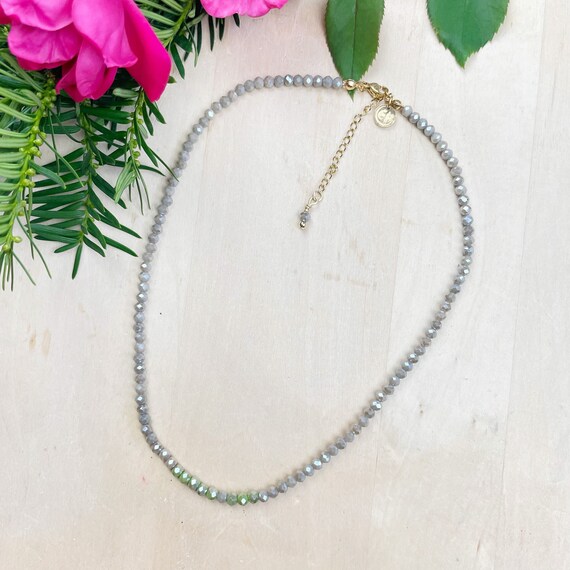 Autumn Mia// Oak Crystal Beaded Delicate Necklace (EPJ-NSBA11-OK)