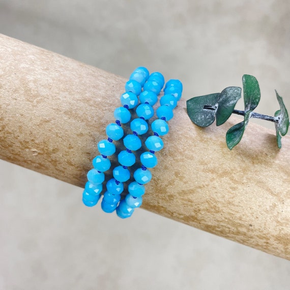 Barb// Blue Neon Crystal Beaded Handknotted Bracelet (EPJ-BSBA10-BL)