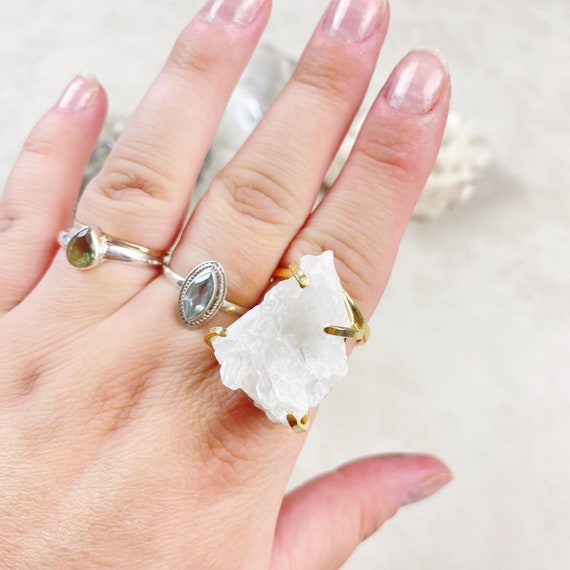 Gold Clear Quartz cluster Arc Statement Ring (EPJ-ROCA15-14)