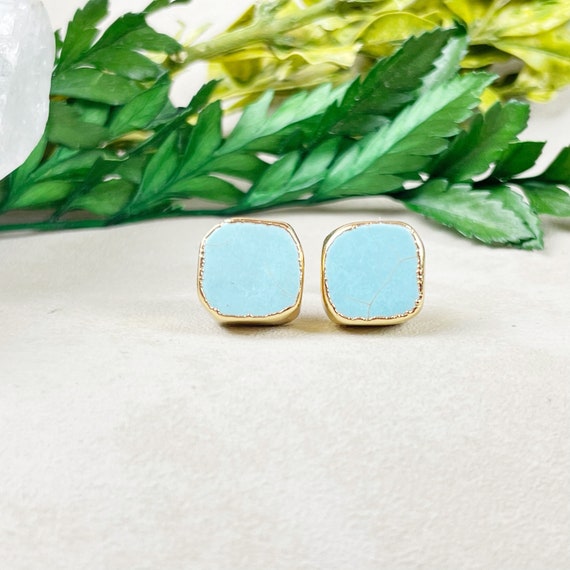 Gold Irregular Blue Magnesite Stud Earrings (GSS36)